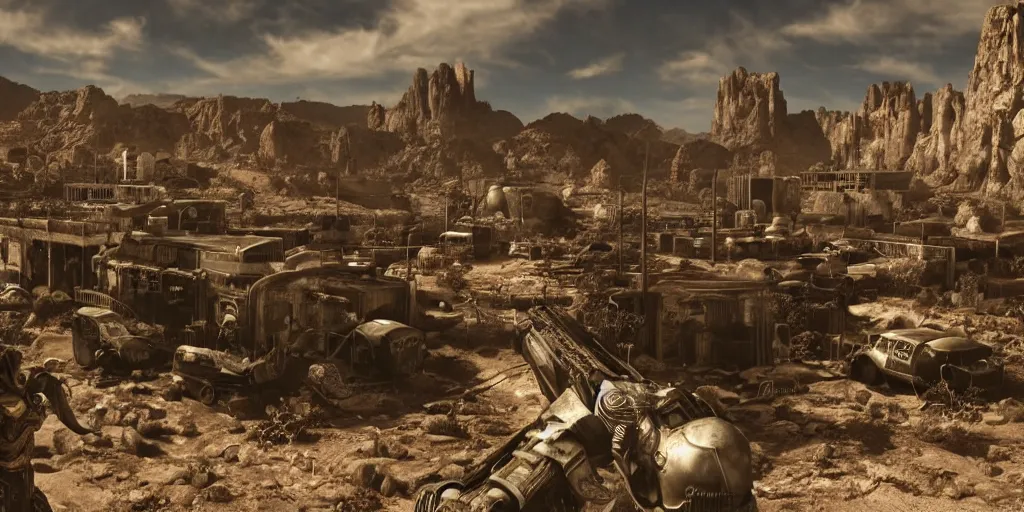Image similar to fallout new vegas remake, realistic 4 k octane beautifully detailed render, 4 k post - processing, highly detailed, intricate complexity, epic composition, magical atmosphere, cinematic lighting, masterpiece, ultra hd