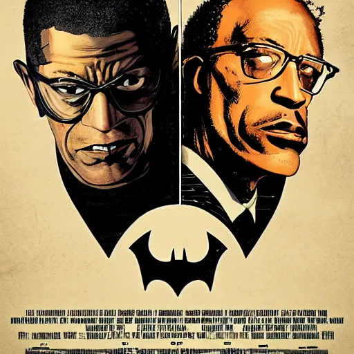 Image similar to batman versus gus fring, poster, movie poster, facing each other, side angle, imax, highly detailed, cel-shaded