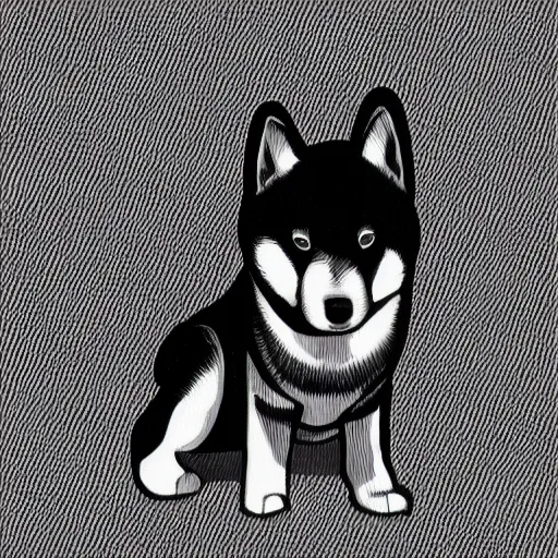 Image similar to Black and white line art of a Shiba Inu