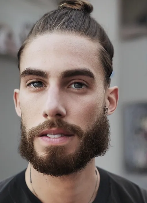 Image similar to a white male with a man bun curly !dream a skinny young white male with a dark brown curly man bun