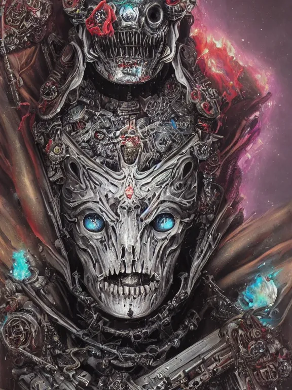 Prompt: art portrait of an undead space marine lich queen, intricate detailed armour ,8k,by tristan eaton,Stanley Artgermm,Tom Bagshaw,Greg Rutkowski,Carne Griffiths, Ayami Kojima, Beksinski, Giger,trending on DeviantArt,face enhance,hyper detailed,minimalist,cybernetic, android, blade runner,full of colour,