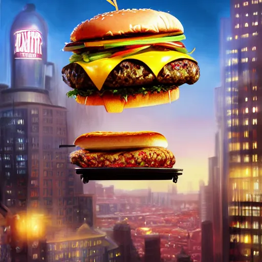 Image similar to a hamster eating a hamburger on a giant building,photorealiatic,hyperdetailed,hyperrealistic,studio lighting,studio photography,professional photography,professional lighting,detailed face,3 point lighting,4k,detailed face,hyperdetaiped,photorealistic,art by greg rutkowski,digital art