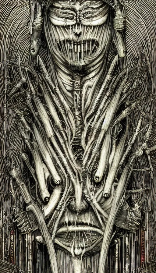 Image similar to portrait of a digital shaman, by hr giger