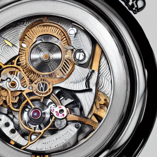 Prompt: close up image of a steam powered wrist watch