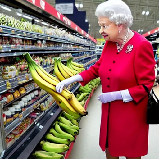 Image similar to Queen Elizabeth shopping for bananas at Wal-Mart