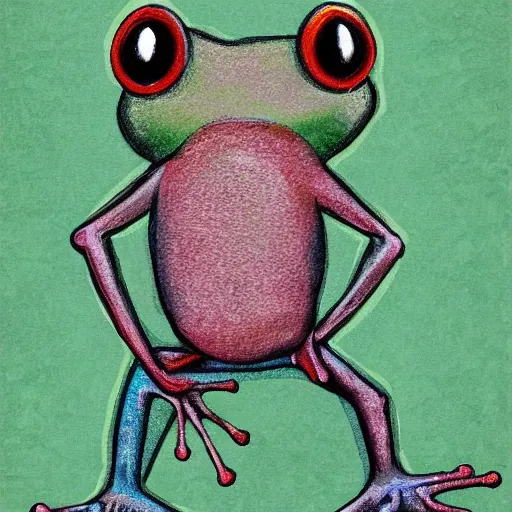 Prompt: frog with a human body, art