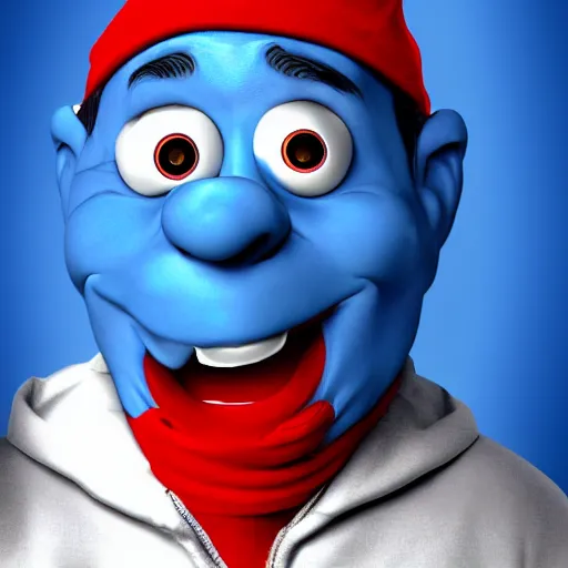 Image similar to Greg Gutfeld as a Smurf, digital art