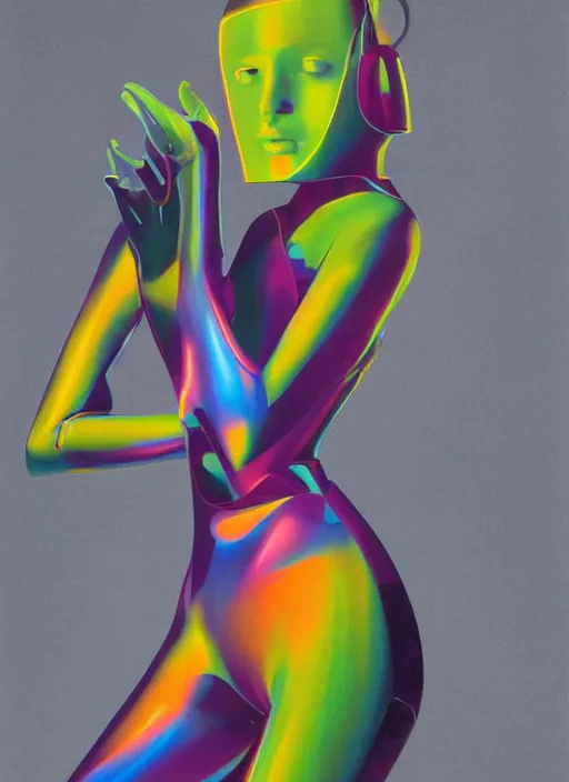 Image similar to futuristic lasers tracing, colorsmoke, fullbodysuit, pyramid hoodvisor, raindrops, wet, oiled, beautiful cyborg girl, by steven meisel, kaws, rolf armstrong, mondrian, hannah af klint perfect geometry abstract acrylic, octane hyperrealism photorealistic airbrush collage painting, monochrome, fluorescent colors, minimalist rule of thirds, eighties eros