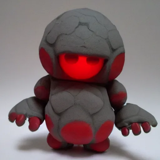 Prompt: a baby magma golem, grey and red colours