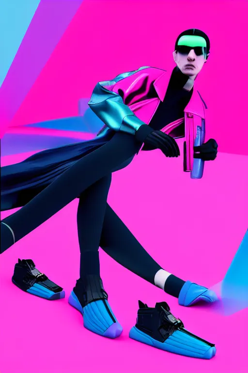 Image similar to a leaked screenshot of balenciagas 2 0 4 9 ad campaign, dayglo pink, dayglo blue, trending on artstation