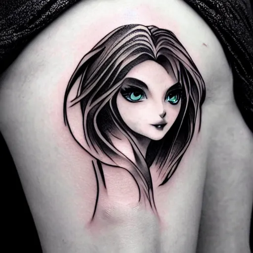 Image similar to tattoo design, stencil, beautiful girls face, geometry surrounding by artgerm, artgerm, cat girl, anime