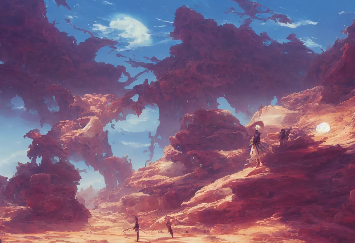 Image similar to arid planet, intricate oil painting, high detail illustration, sharp high detail, manga and anime 1 9 9 9, official fanart behance hd artstation by jesper ejsing and makoto shinkai, 4 k