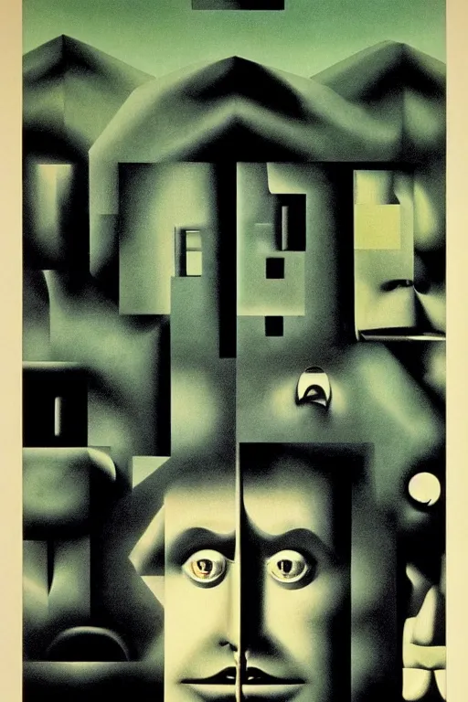 Image similar to Bauhaus Poster by Richard Corben, by René Magritte, surrealism, gothic, baroque