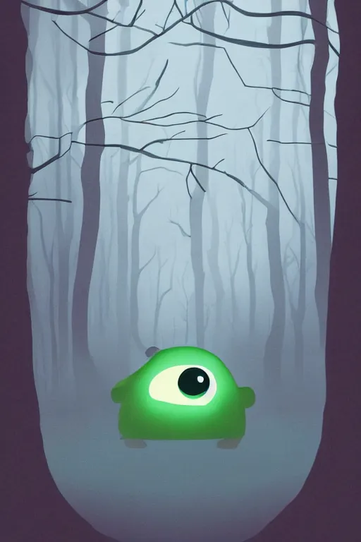 Image similar to A cute little monster in a misty forest art style by Mariko Mori, 4k, 8k