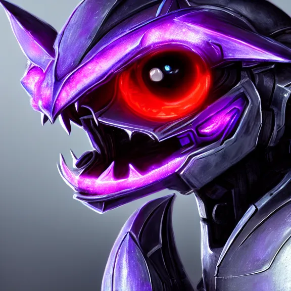 Image similar to high quality close up headshot of a cute beautiful stunning robot anthropomorphic female dragon, with sleek silver armor, purple flesh, glowing LED eyes, facing the camera, high quality maw open and about to eat you, you being dragon food, the open maw being detailed and soft, highly detailed digital art, furry art, anthro art, sci fi, warframe art, destiny art, high quality, 3D realistic, dragon mawshot, maw art, furry mawshot, macro art, dragon art, Furaffinity, Deviantart