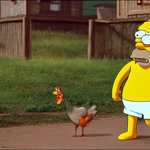 Image similar to a still of homer simpson starring in chicken run ( 2 0 0 0 )