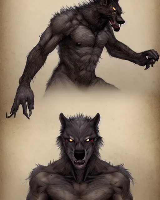 Prompt: werewolf concept design by Jerad S. Marantz, trending on artstation