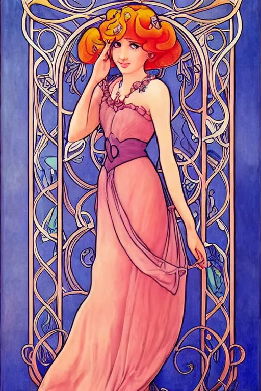 Image similar to beautiful art nouveau painting of princess - peach!!!!!!!!!