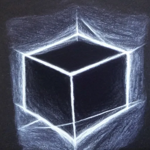 Image similar to a 4 d cube, tesseract, drawn on chalkboard with chalk