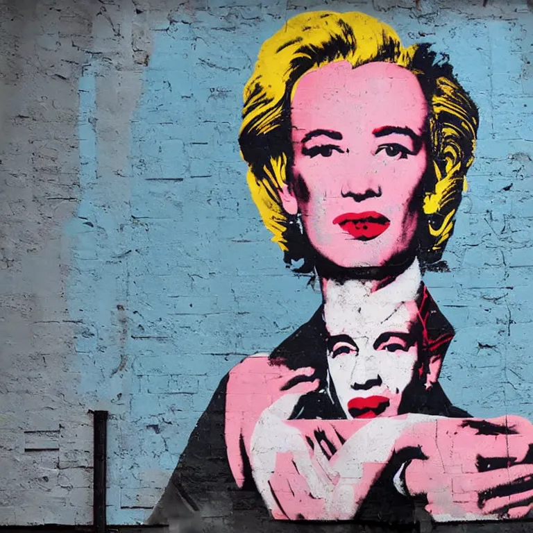 Image similar to Street-art portrait of Andy Warhol in style of Banksy