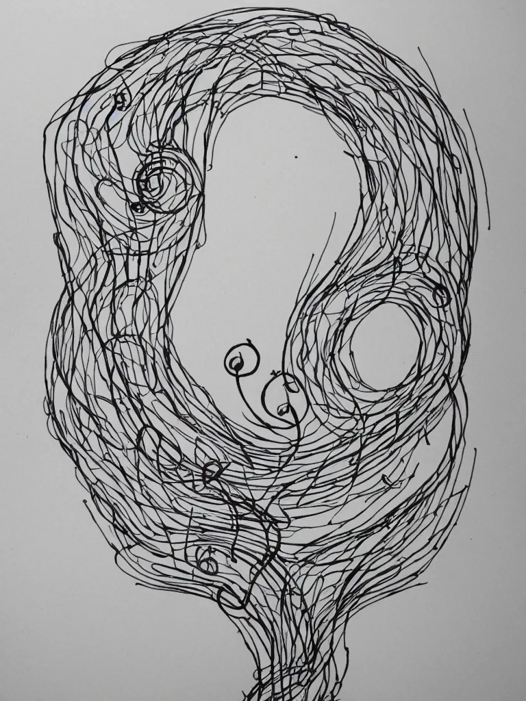 Prompt: single line drawing, acorn turns into a tree in shape of treble clef, two half bed one with bursts of color, trending on art station, continuous line drawing