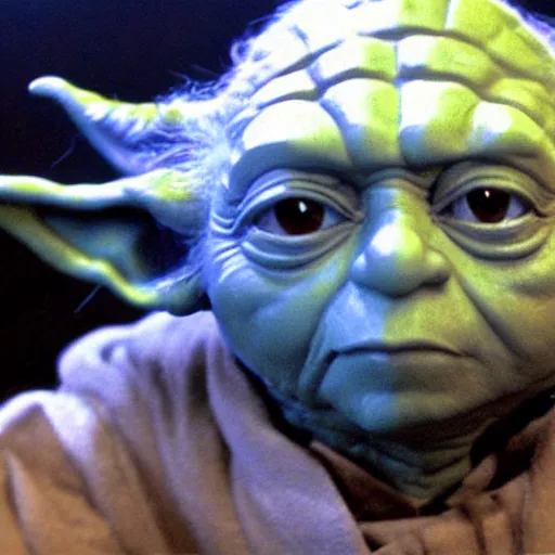 Prompt: A film still of Yoda as a sith lord realistic,detailed