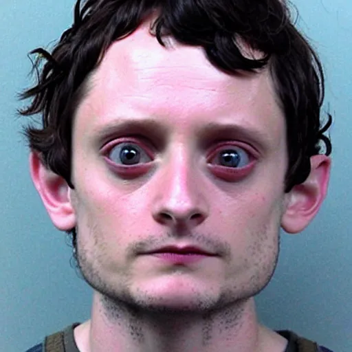 Image similar to Elijah Wood as Frodo Baggins, mugshot photograph