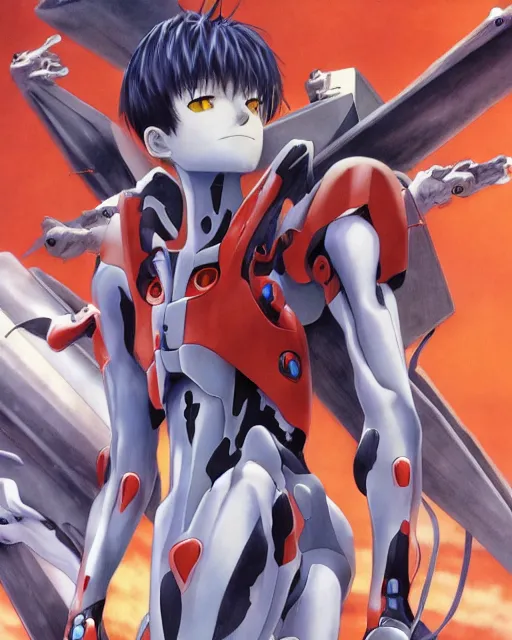 Image similar to evangelion by yoshiyuki sadamoto, hd, hyper detailed, 4 k