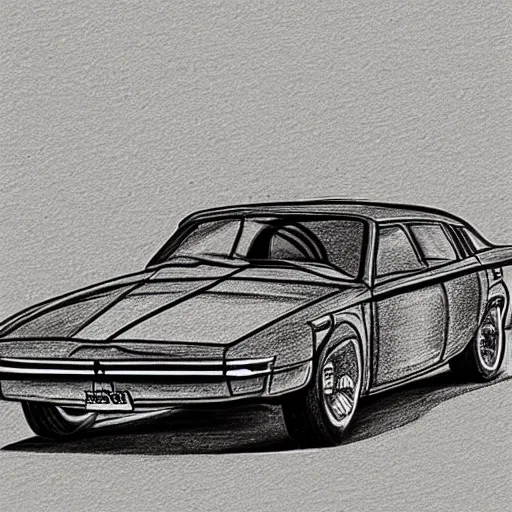 Prompt: a stylized drawing of a first generation car, very high quality