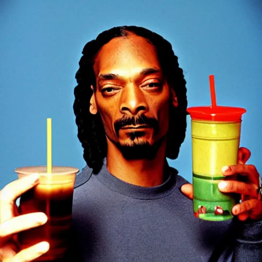 Prompt: Snoop Dogg holding a Boba Tea for a 1990s sitcom tv show, Studio Photograph, portrait, C 12.0