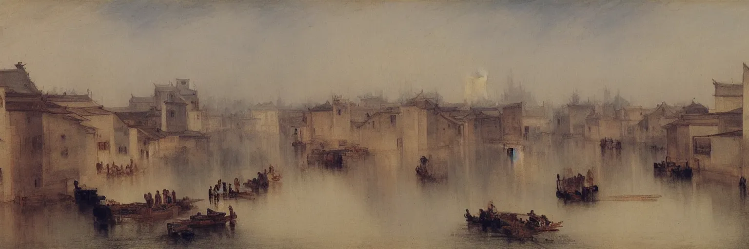 Prompt: wuzhen of china impressionism style by j. m. w. turner, c. 1 8 2 7, - h 1 5 3 6