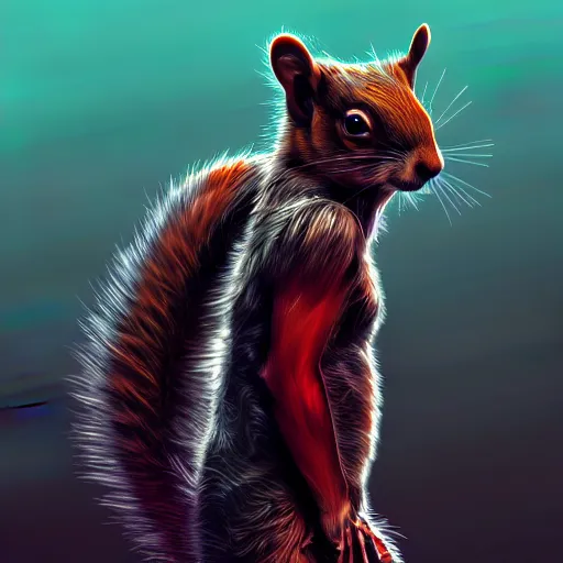 Prompt: cyberpunk rabid squirrel, intricate, digital painting, artstation, intricate, concept art, smooth, sharp focus