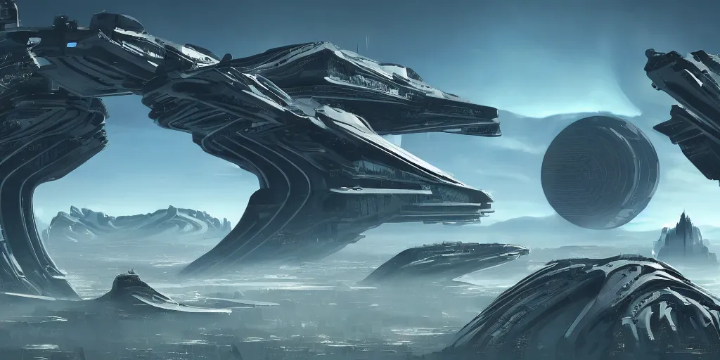 Image similar to Futuristic Civilization on an exo planet, detailed, realistic, cinematic