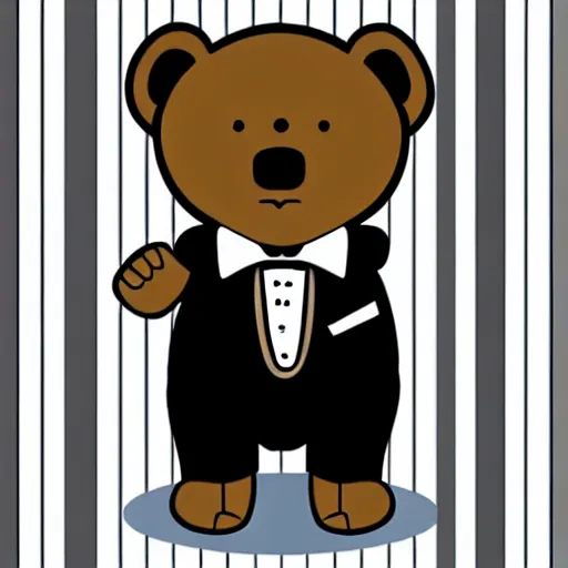 Image similar to a cartoon bear wearing a tuxedo, cinematic, realistic