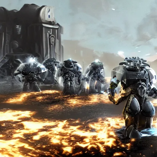 Image similar to Astartes Space Marines fight against space orcs in an epic battle, futuristic style 4K