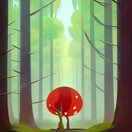 Image similar to goro fujita ilustration a beautiful forest with tall and short trees, with lots of vegetation, reflected in a lake, the rays of light go through the forest, characters drawn with simple shapes appearing through the illustration, painting by goro fujita, sharp focus, highly detailed, artstation