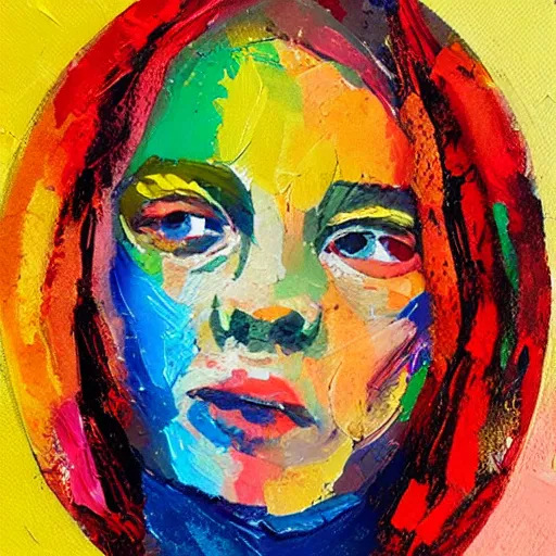 Image similar to portrait made of colorful gouache thick impasto circles