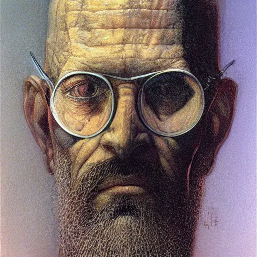 Prompt: a portrait of Gordon Freeman by Beksinski