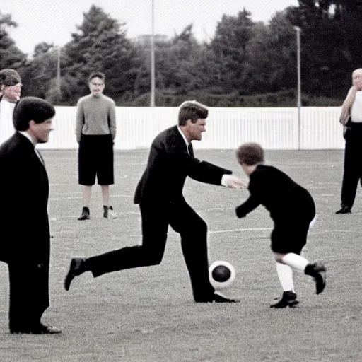 Image similar to photo of John Fitzgerald Kennedy playing football with his Secret Service agents