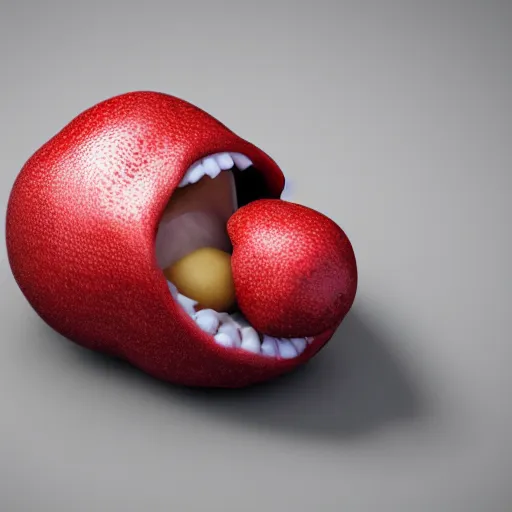 Image similar to a 3 d render of a potato with lucious red lips opening its mouth and sticking out its tongue ue 4 photorealism artstation