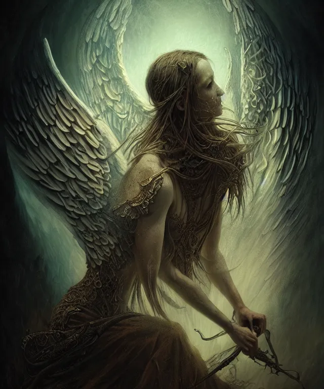 Image similar to epic professional digital art of angels and demons, horrific yet beautiful vibe, evocative, atmospheric lighting, painted, intricate, highly detailed, by leesha hannigan, wayne haag, reyna rochin, ignacio fernandez rios, mark ryden, iris van herpen, artstation, cgsociety, stunning, gorgeous, sharp focus, cinematic, masterpiece