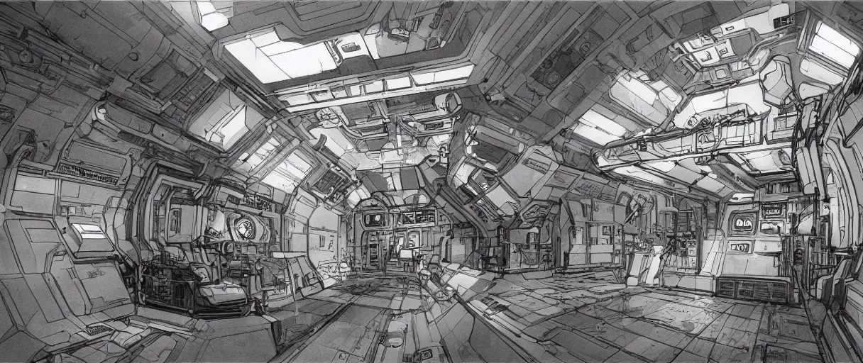 drawing of a space station inside