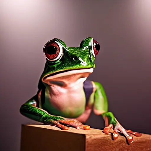 Image similar to a frog wearing a suit, studio portrait, dramatic lighting, award-winning photography, 8k