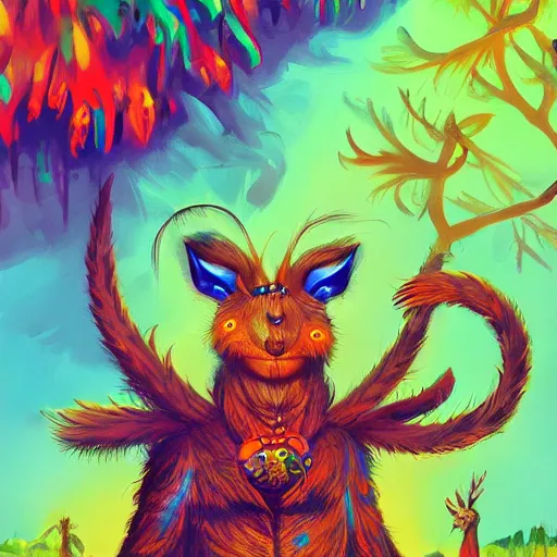 Image similar to a dik dik monster colorful, digital art,environment background shed, a shed in the background, fantasy, magic, trending on artstation, ultra detailed, professional illustration by Basil Gogos