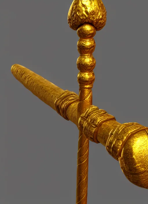 Image similar to an ancient golden fighting staff, Unreal 5, DAZ, hyperrealistic, octane render, dynamic lighting