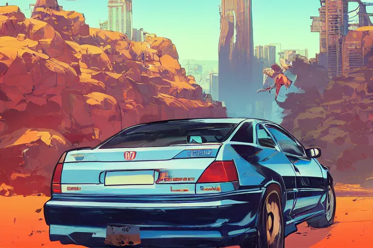 Image similar to honda prelude art gta 5 cover, official fanart behance hd artstation by jesper ejsing, by rhads, makoto shinkai and lois van baarle, ilya kuvshinov, ossdraws, that looks like it is from borderlands and by feng zhu and loish and laurie greasley, victo ngai, andreas rocha, john harris