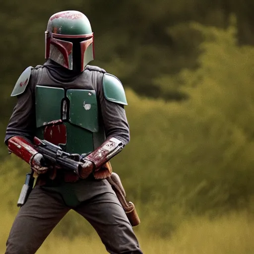 Image similar to Film still of Boba Fett, from The Walking Dead (2010 TV Show)