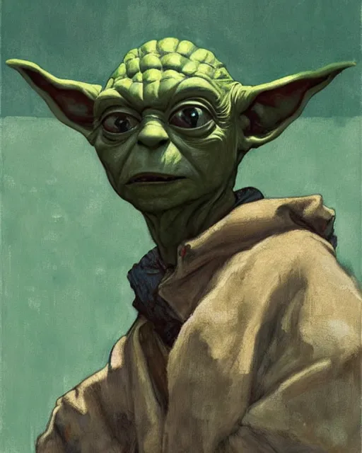 Image similar to portrait of yoda by greg rutkowski in the style of egon schiele