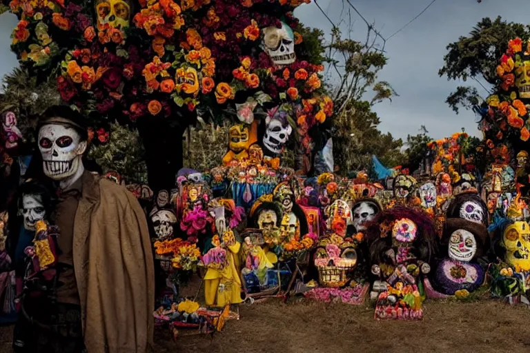 Image similar to cinematography dia de muertos in san magel de ayende by Emmanuel Lubezki