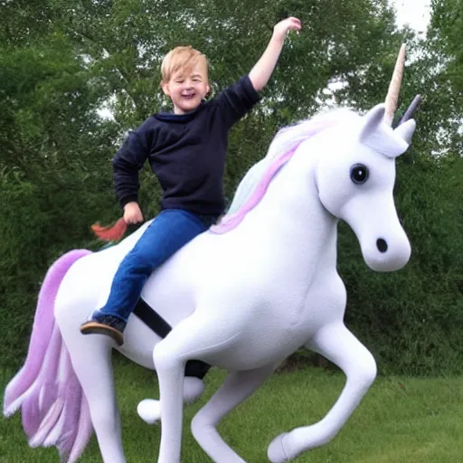 Image similar to ctuhulhus and tom cruises son riding an unicorn